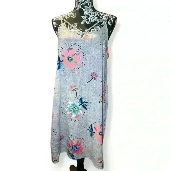 SO- Gray Floral Spaghetti strap knee length dress-Junior’s Med - Picture 1 of 5